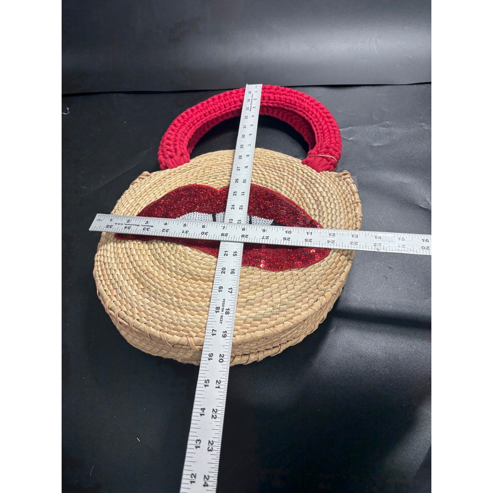 By Del Rio Acento Artistico Woven Straw Round Lip Sequin Tote Bag Red Crochet‎ - Picture 8 of 8